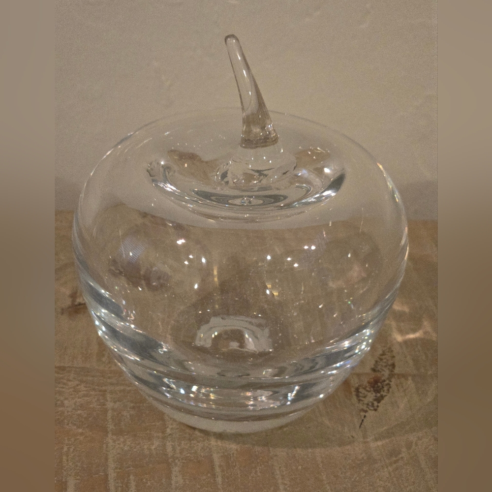 Vintage Blenko Glass Apple Hand‎ Blown Clear Paperweight Art MCM